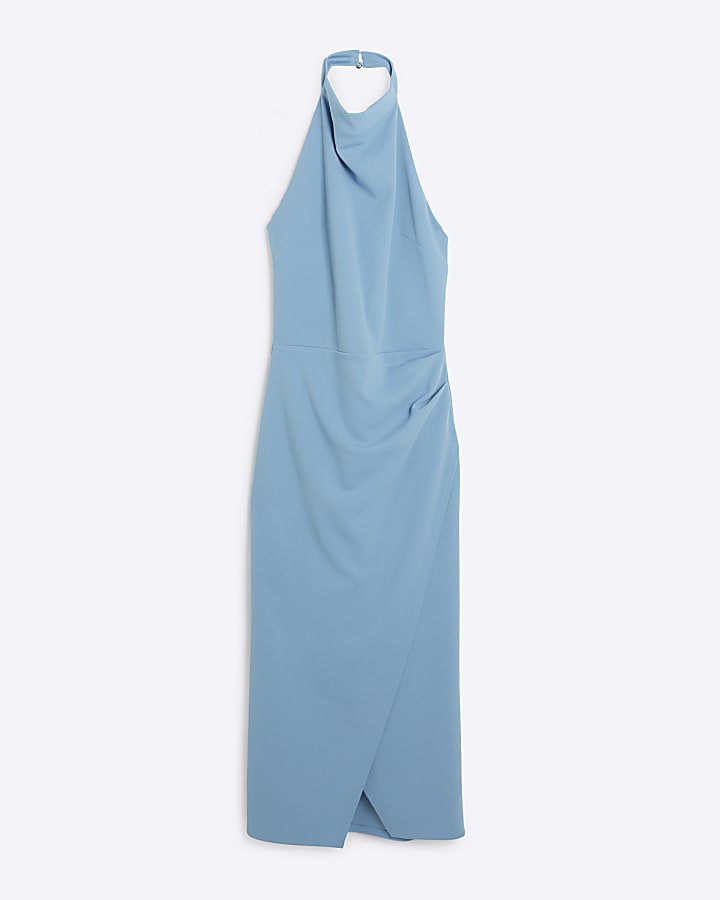 Blue open back bodycon midi dress