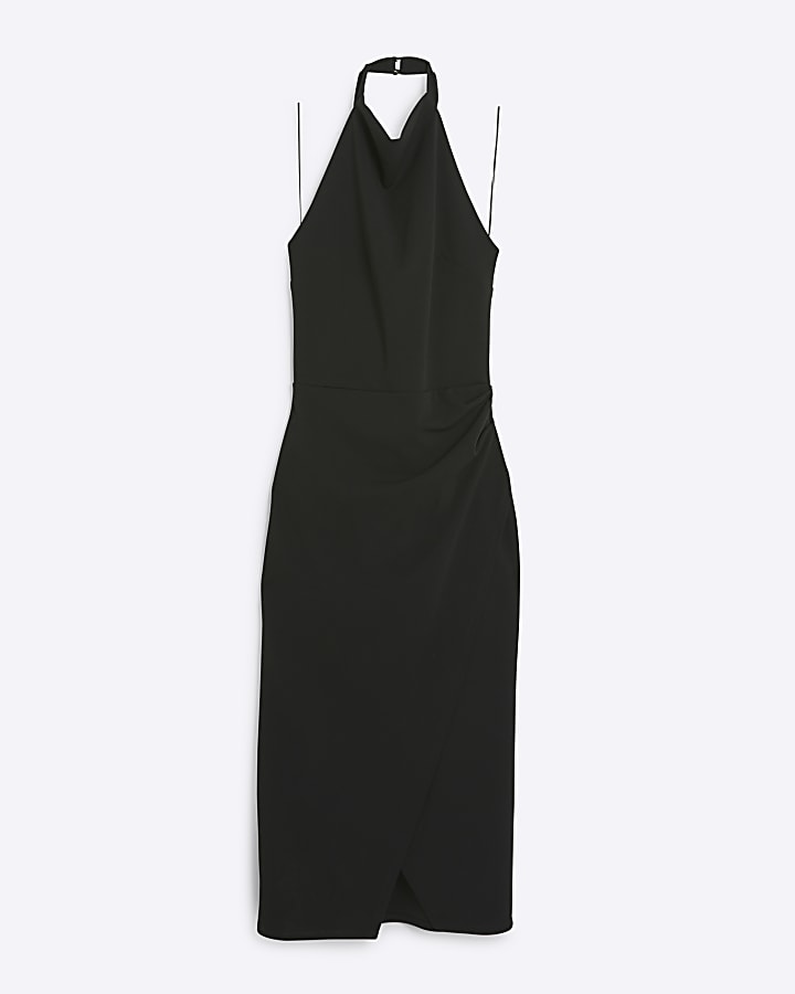 Black open back bodycon midi dress