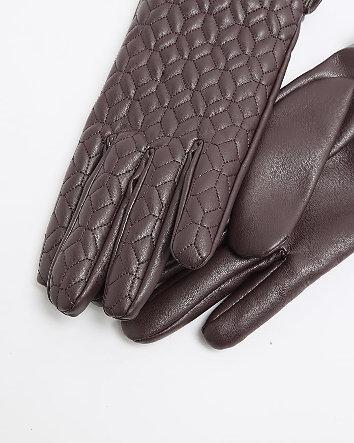 Red Faux Leather Quilted Gloves