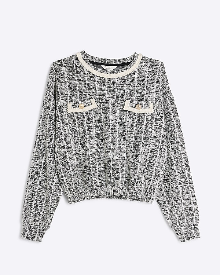 Grey Check Boucle Sweatshirt