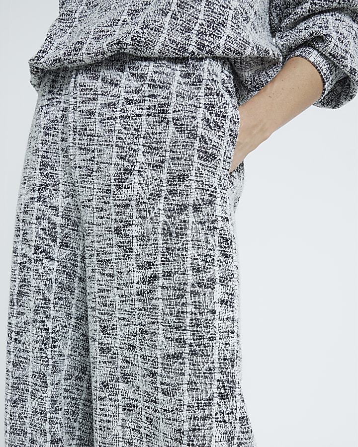 Grey Boucle Wide Leg Trouser