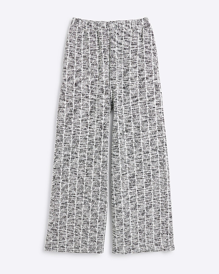 Grey Boucle Wide Leg Trouser