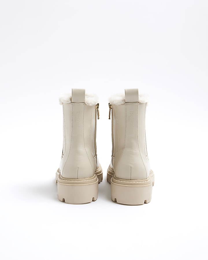 Cream Faux Fur Lined Chelsea Boots