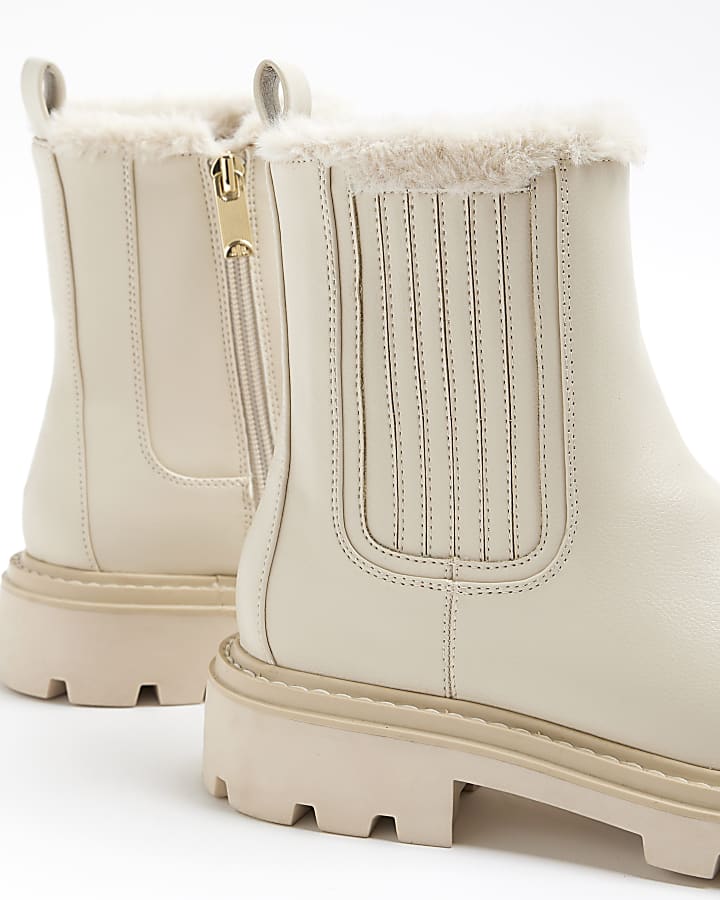 Cream Faux Fur Lined Chelsea Boots