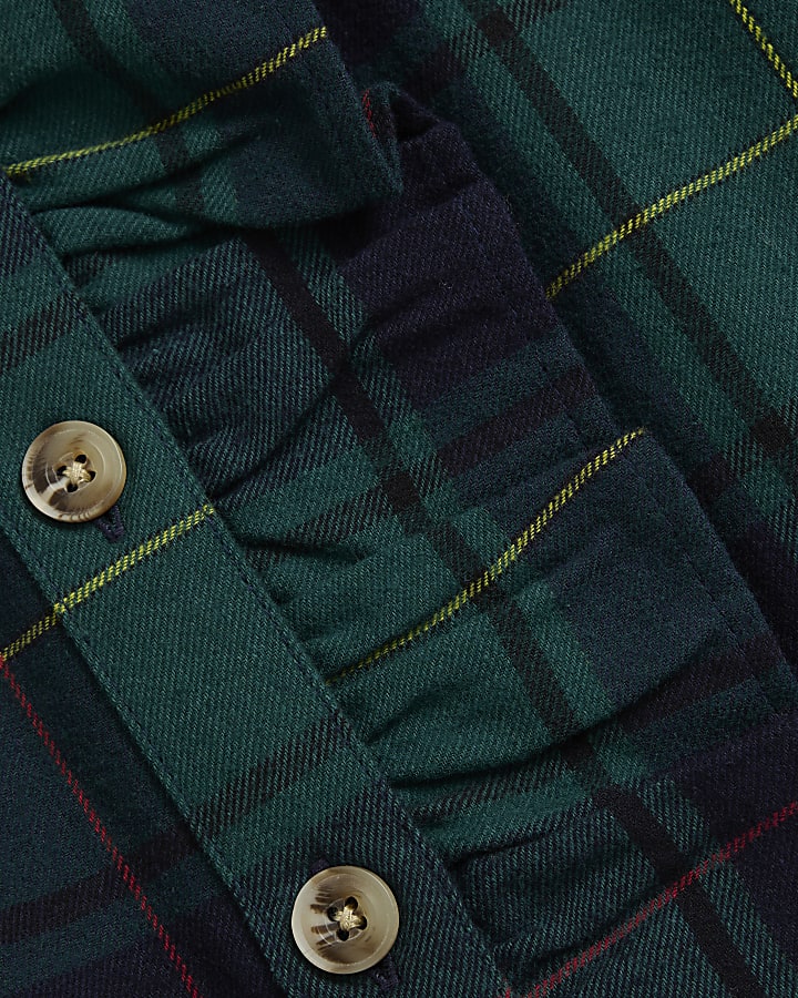 Green Long Sleeved Frill Front Checked Shirt