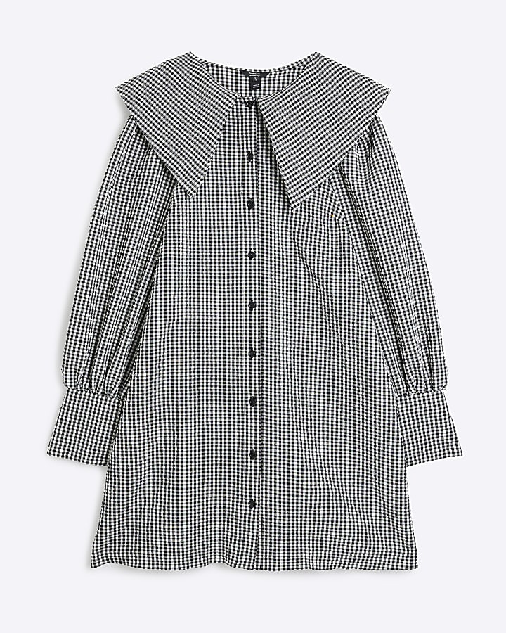 Black Peter Pan Collar Gingham Shirt Dress