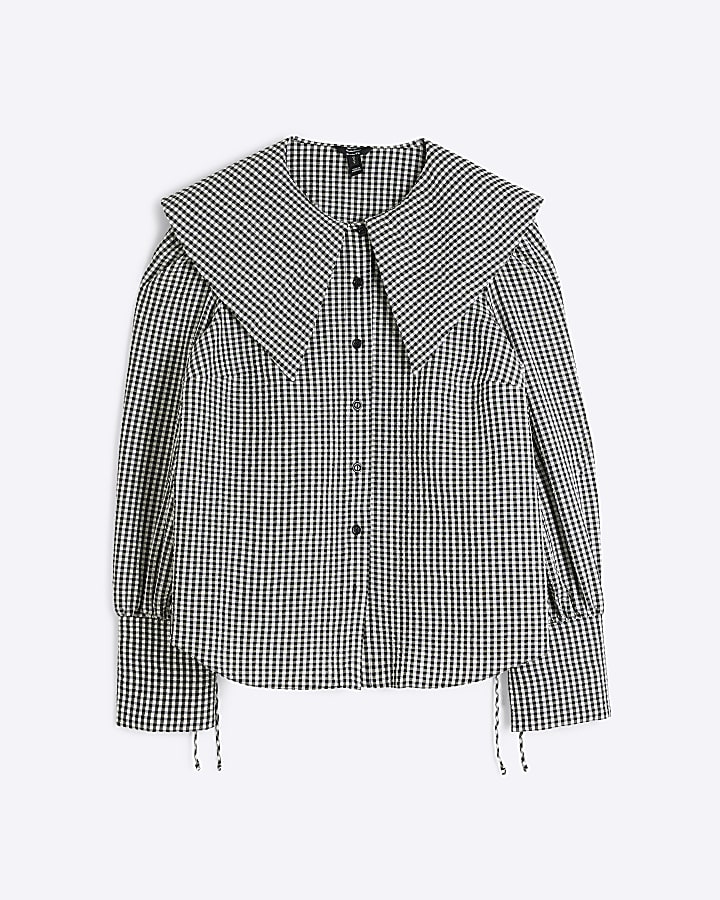 Black Gingham Large Peter Pan Collar Blouse