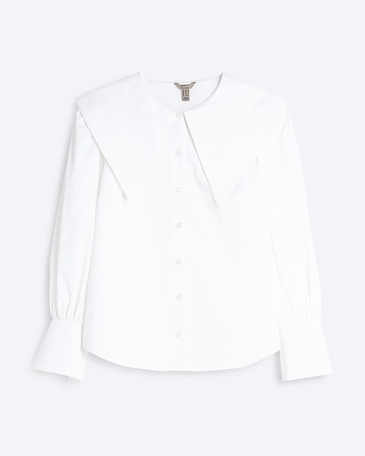 White Large Peter Pan Collar Blouse