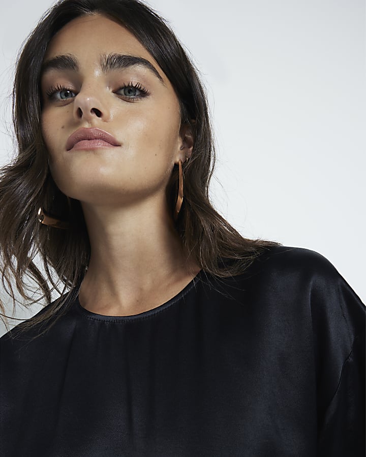 Black Satin Oversized T-Shirt