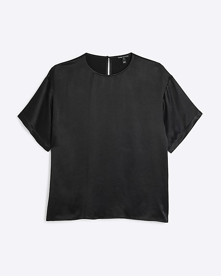 Black Satin Oversized T-Shirt