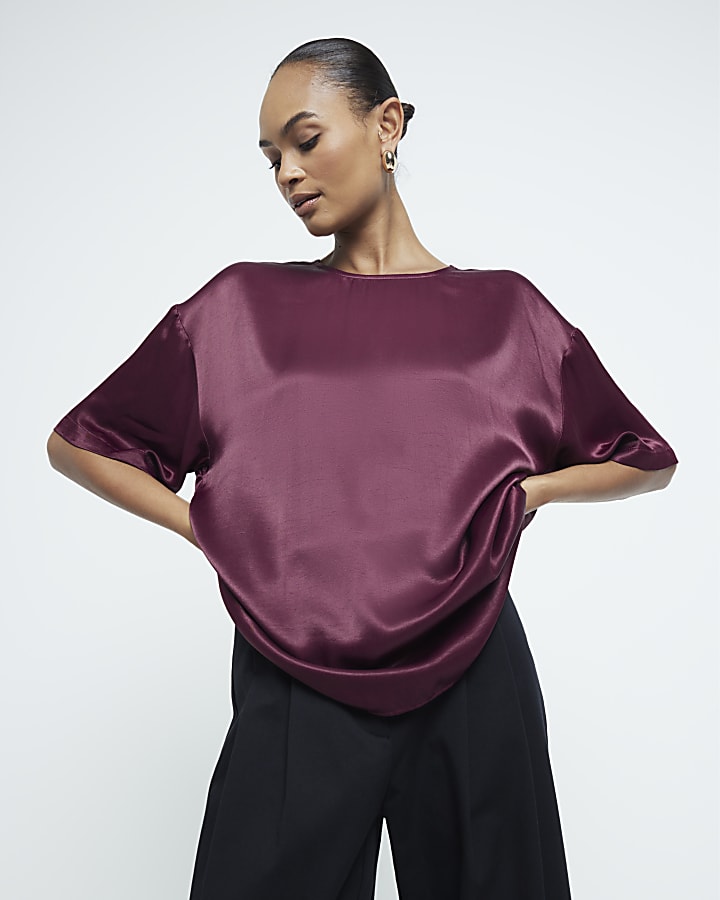 Purple Satin Oversized T-shirt