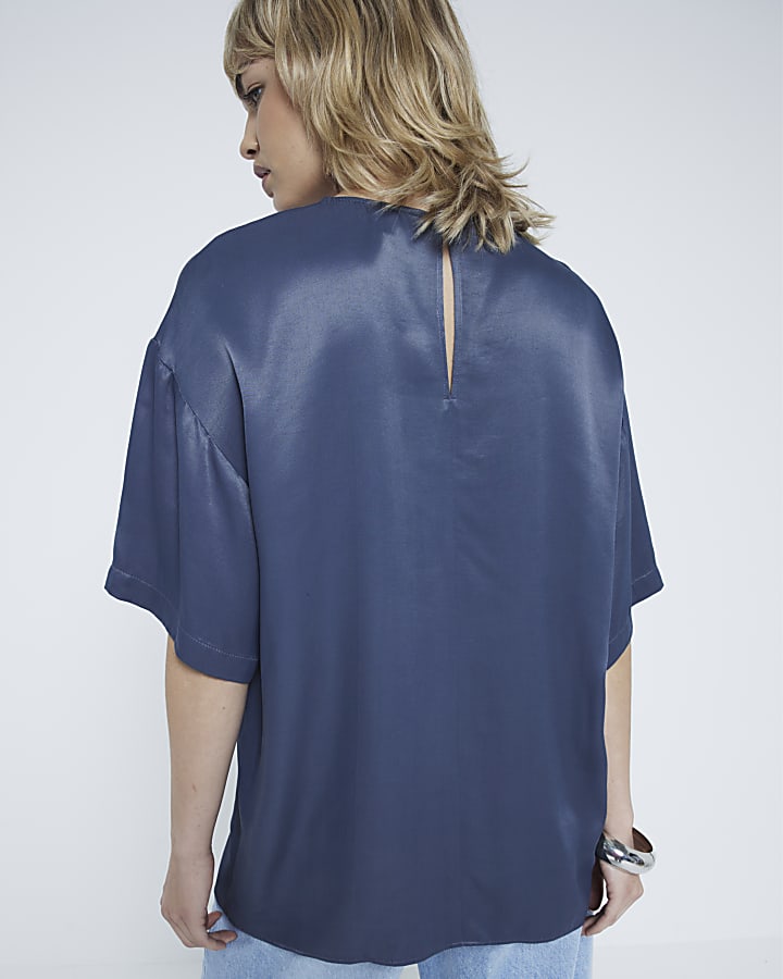 Blue Satin Oversized T-shirt
