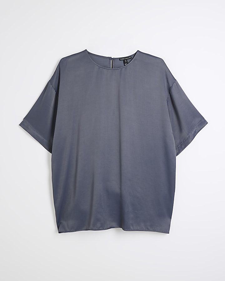 Blue Satin Oversized T-shirt