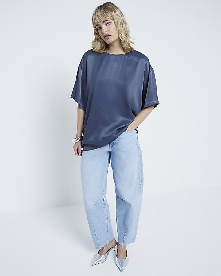Blue Satin Oversized T-shirt