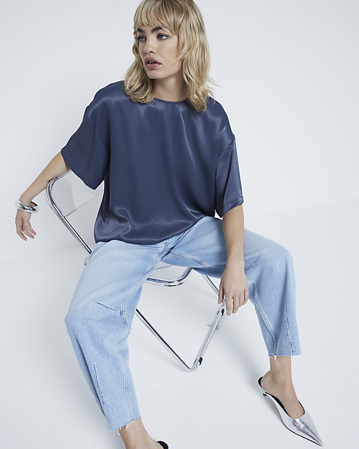 Blue Satin Oversized T-shirt