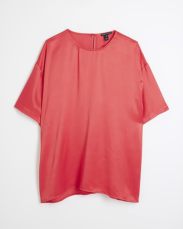 Red Satin Oversized T-shirt