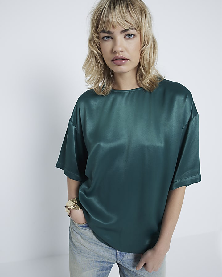 Green Satin Oversized T-shirt