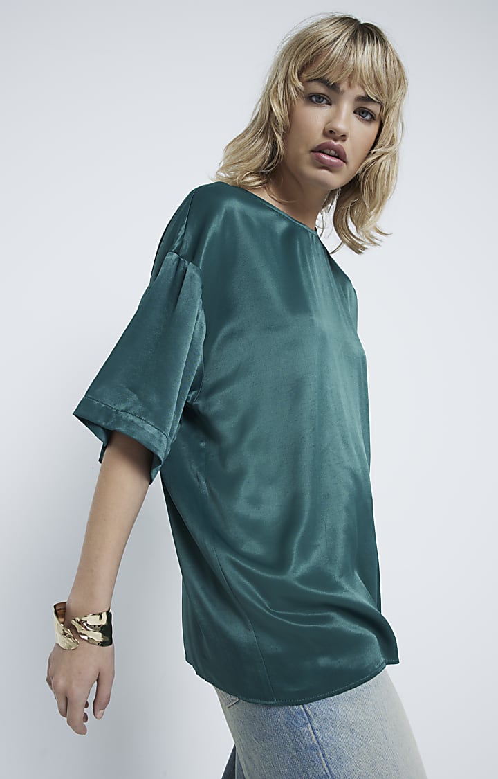 Green Satin Oversized T-shirt