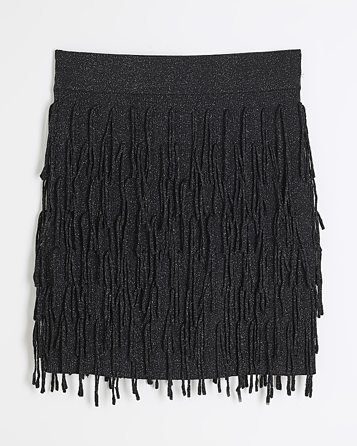 Black Fringe Mini Skirt