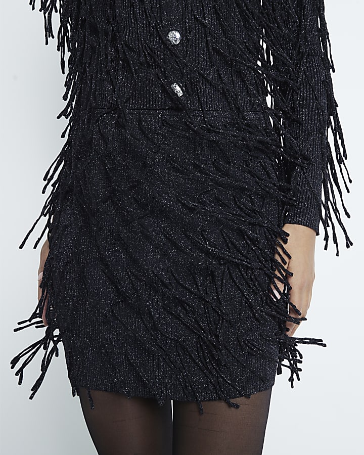 Black Fringe Mini Skirt