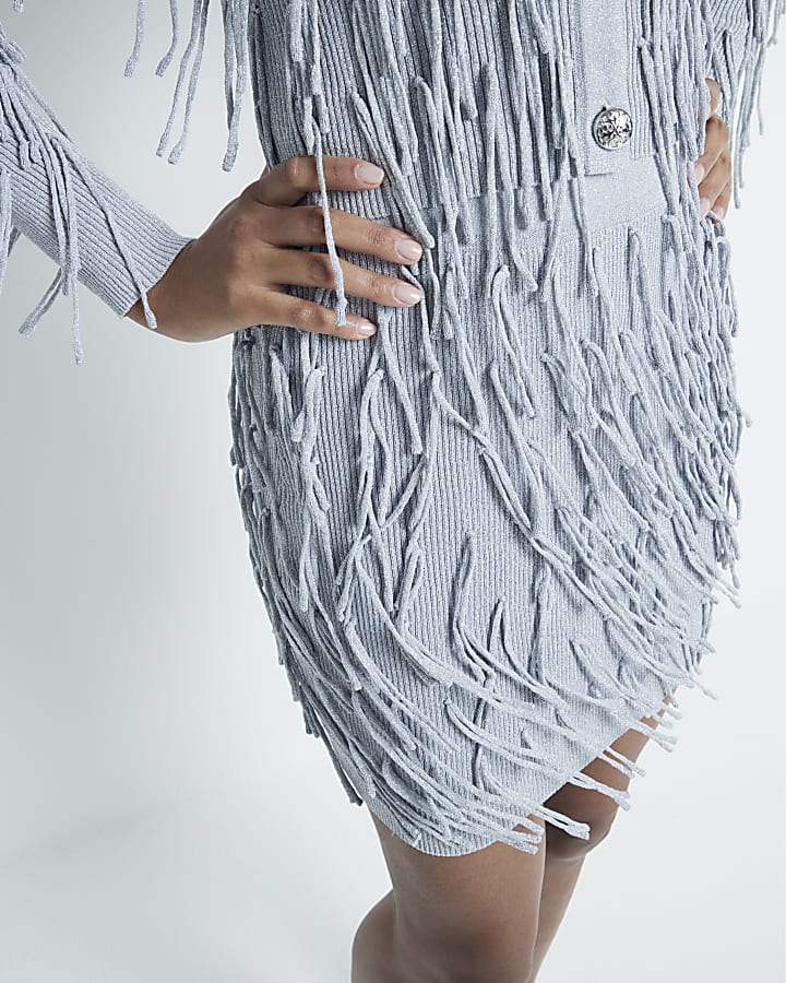 Silver Fringe Mini Skirt