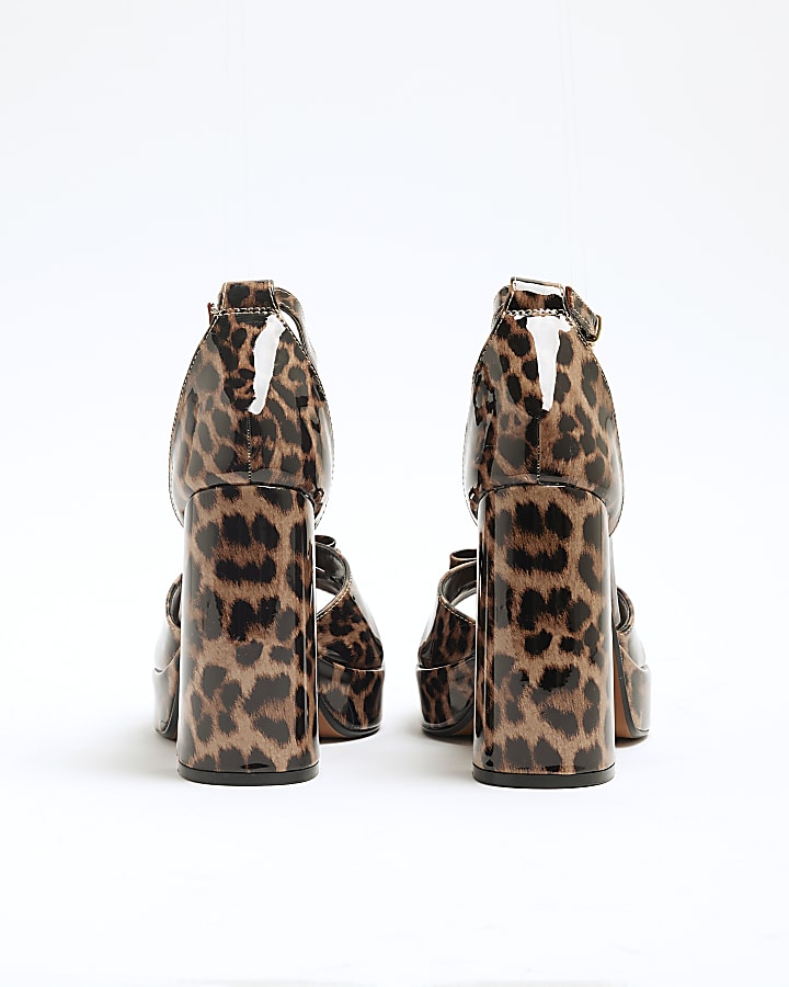 Brown Leopard Ankle Strap Platform Sandals