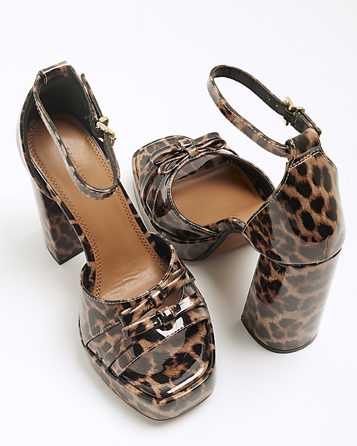 Brown Leopard Ankle Strap Platform Sandals