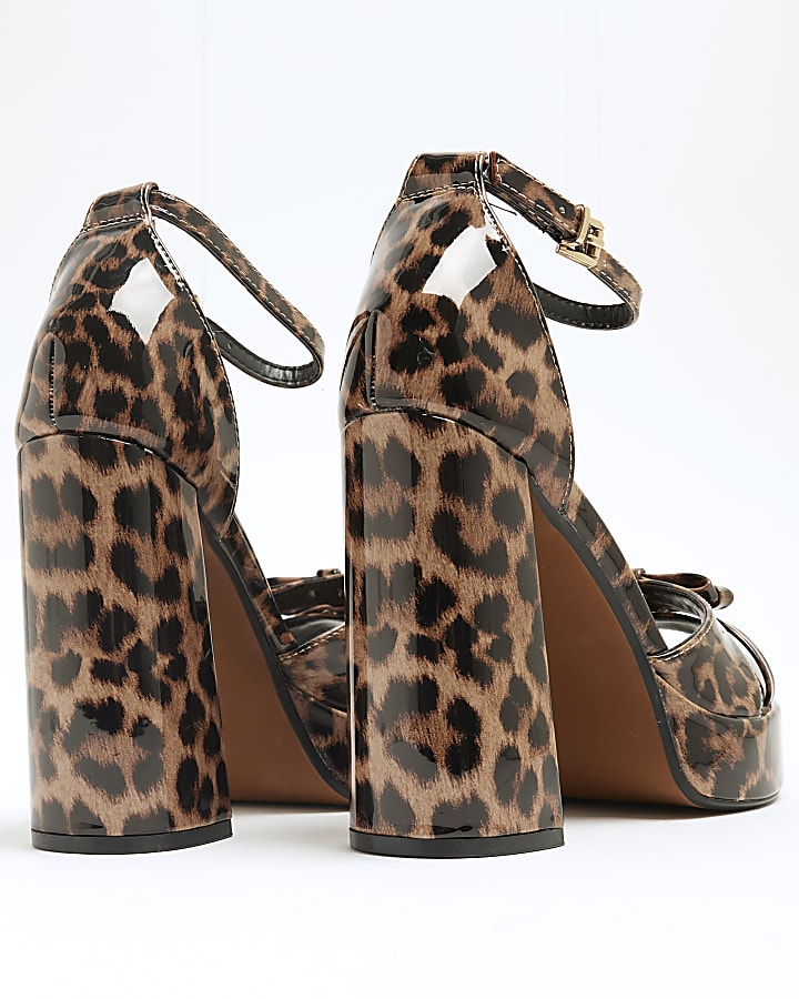 Brown Leopard Ankle Strap Platform Sandals