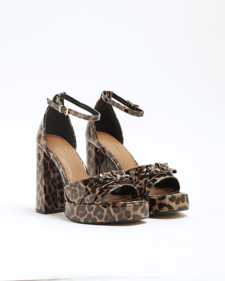 Brown Leopard Ankle Strap Platform Sandals