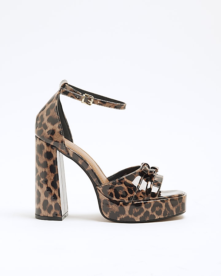 Brown Leopard Ankle Strap Platform Sandals