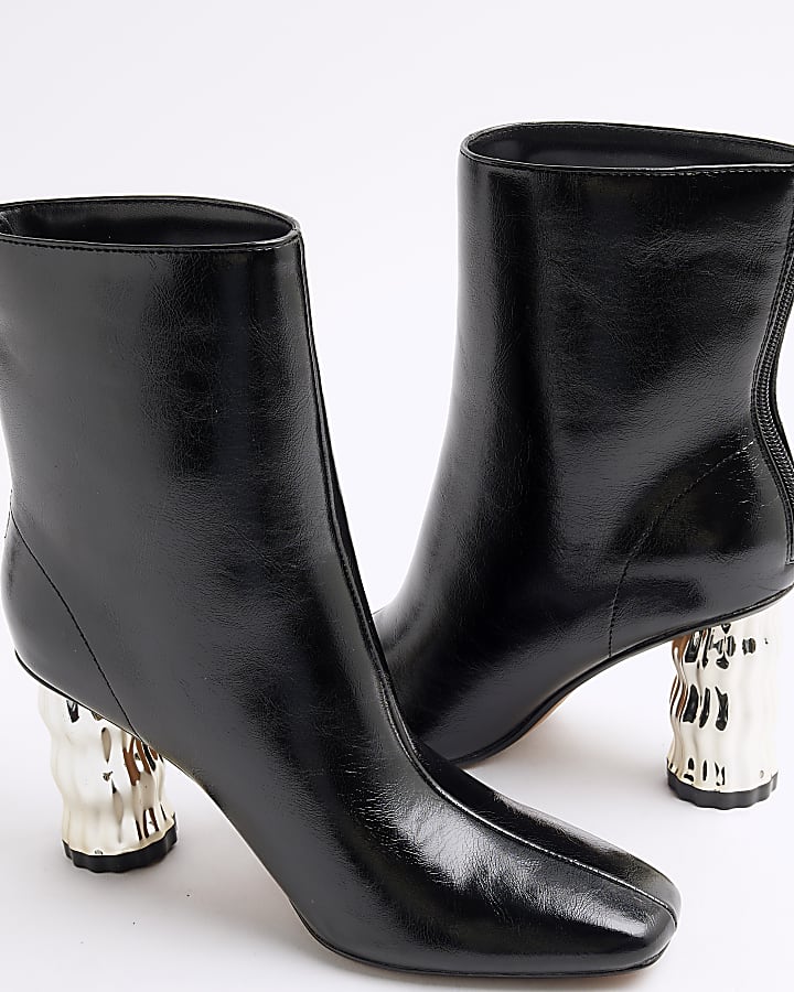 Black Faux Leather Swirl Heel Boot