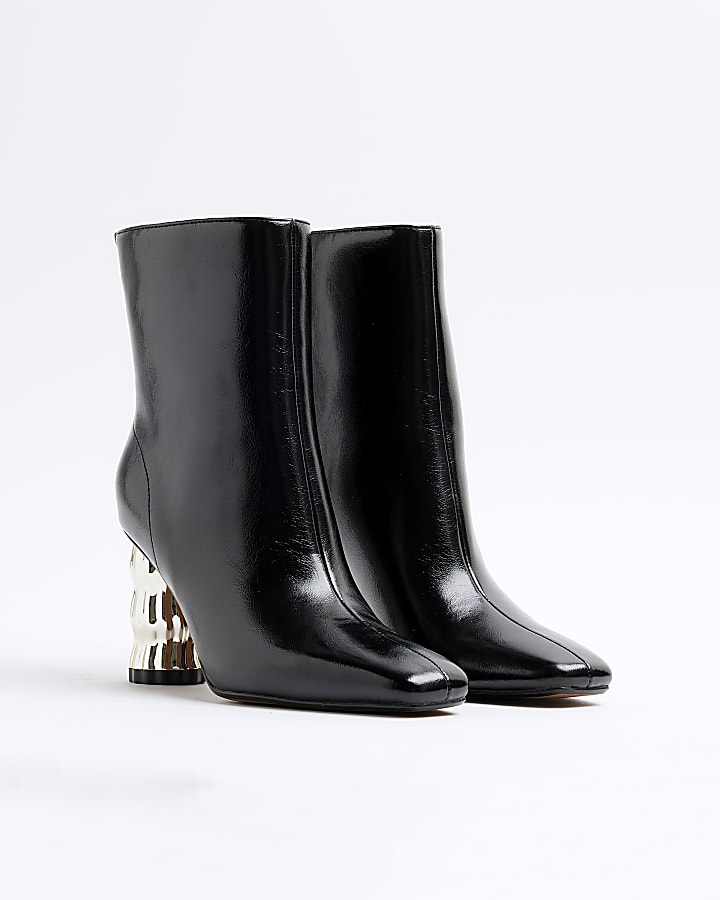 Black Faux Leather Swirl Heel Boot