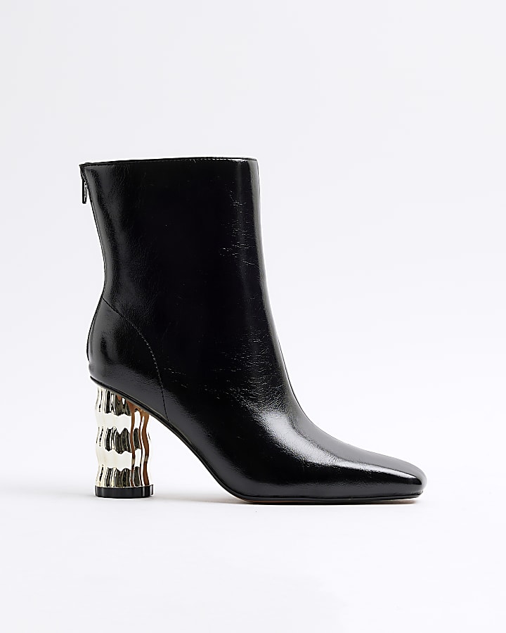 Black Faux Leather Swirl Heel Boot