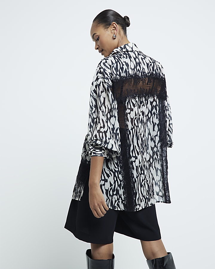 Black Lace Abstract Printed Shirt