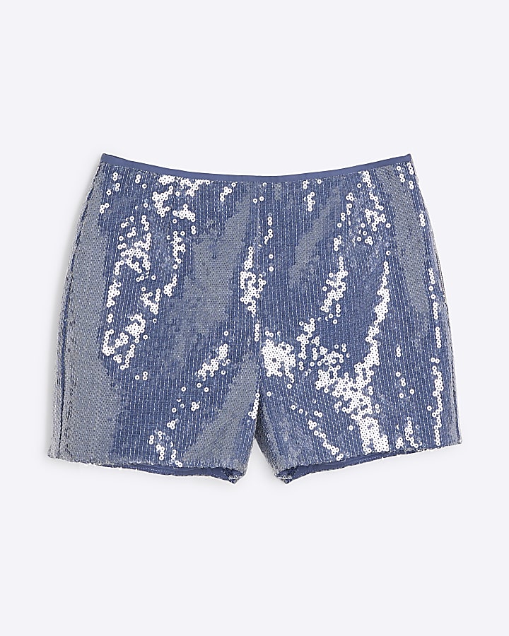 Blue Sequin Shorts