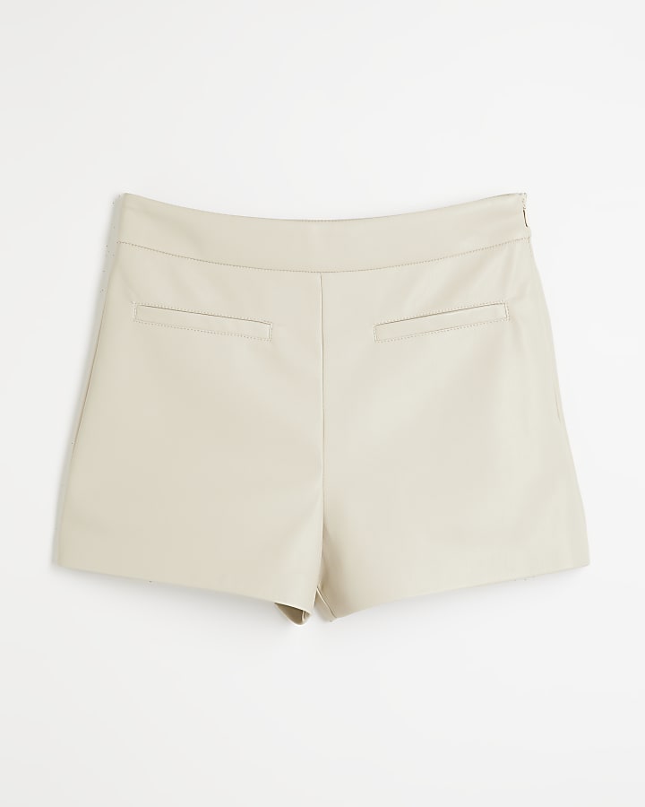 Beige Faux leather shorts