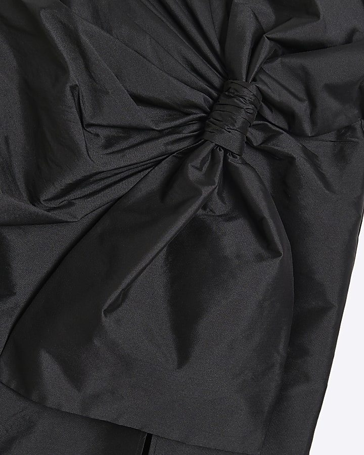 Black Taffetta Bow Midi Skirt