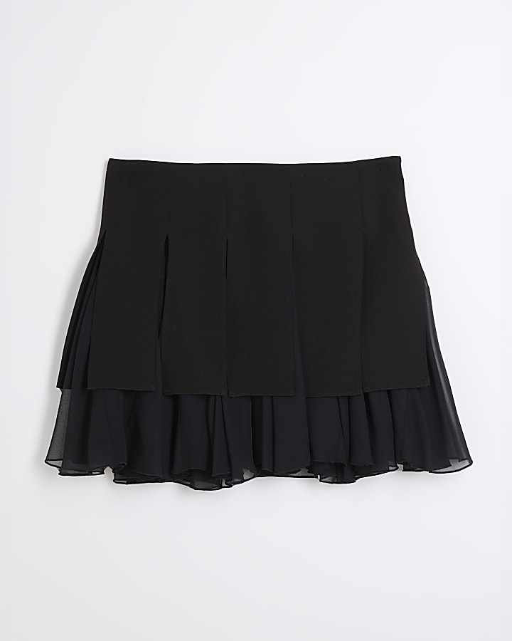Black layered pleated mini Skirt