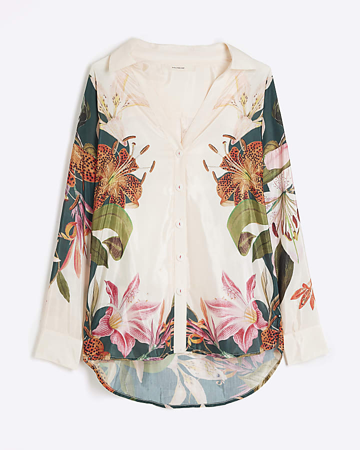 Cream Floral Print Beach Shirt