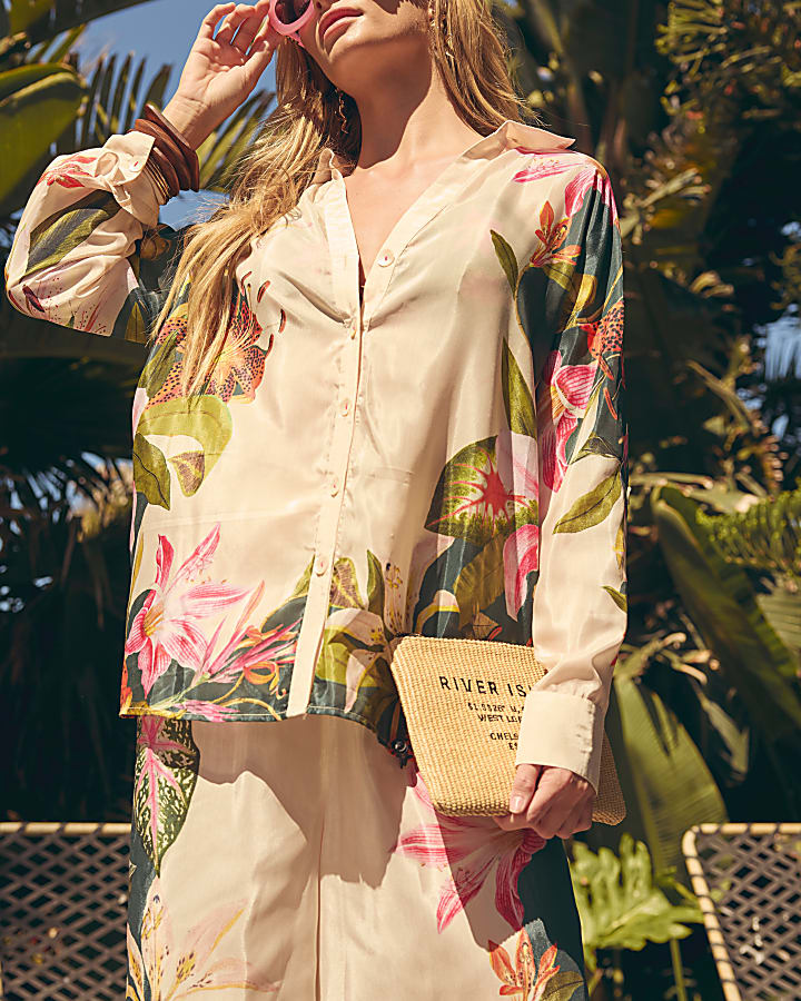 Cream Floral Print Beach Shirt