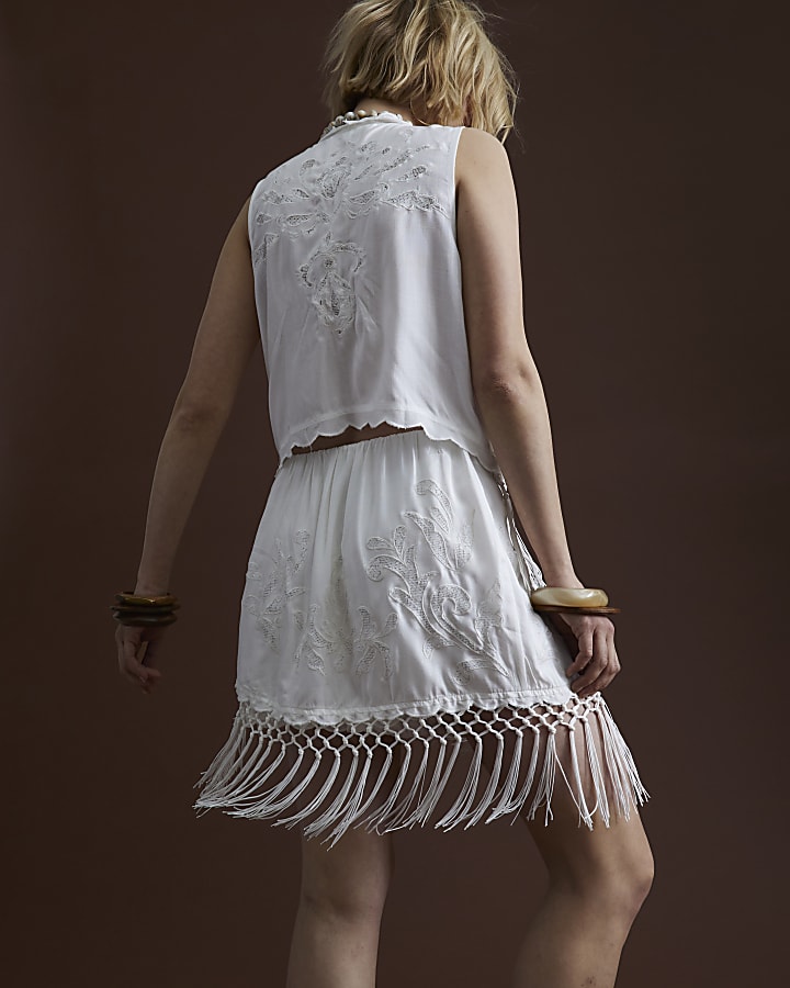 Cream Tassel Beach Skort