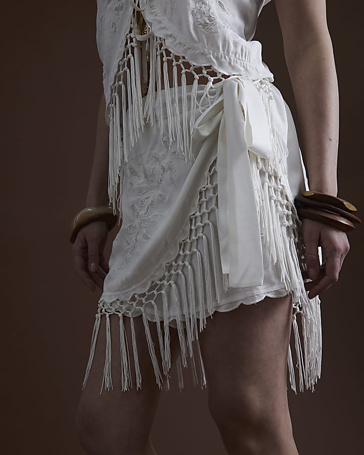 Cream Tassel Beach Skort