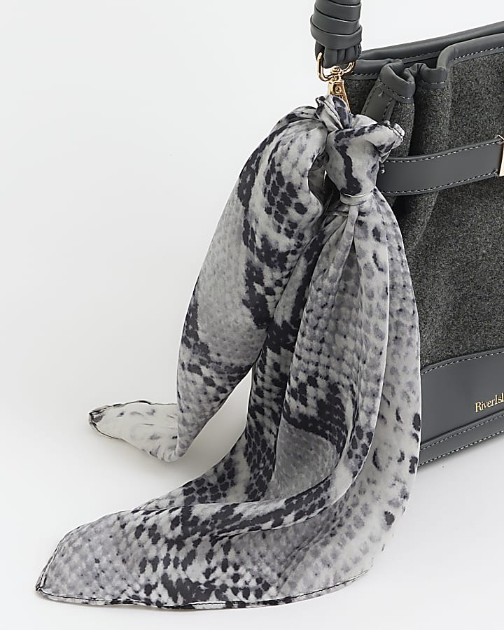 Grey Satin Snake Print Scarf