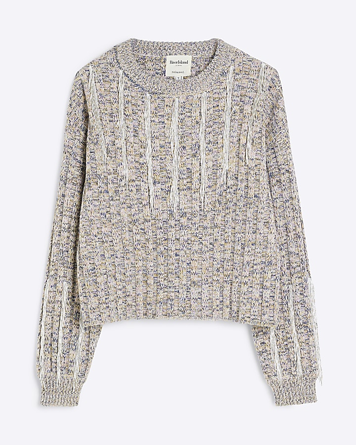 Pink Space Dye Embellished Fringe Jumper