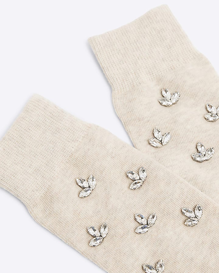 Beige Embellished Sock