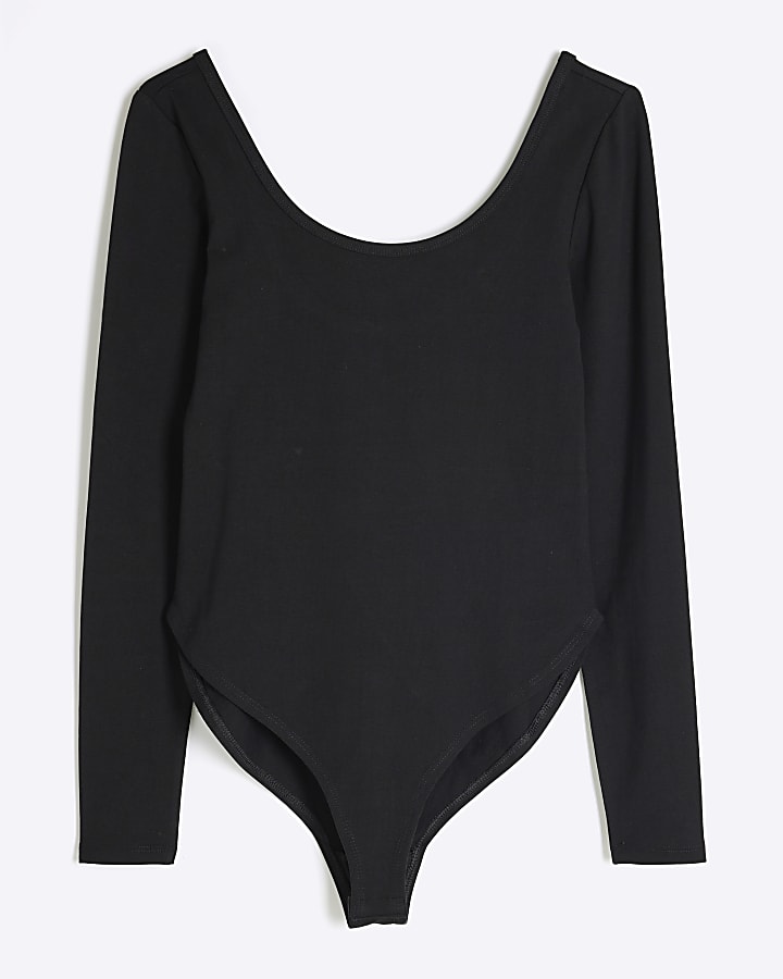 Black Long Sleeve Scoop Bodysuit