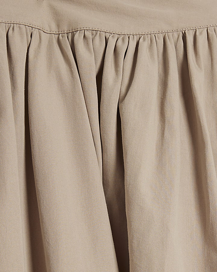 Beige Poplin Prom Midi Skirt