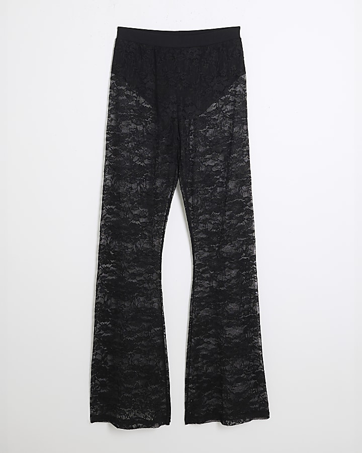 Black Lace Flared Trousers