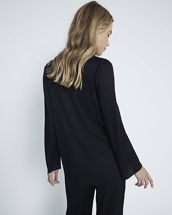 Black Long Sleeve Plisse Shirt