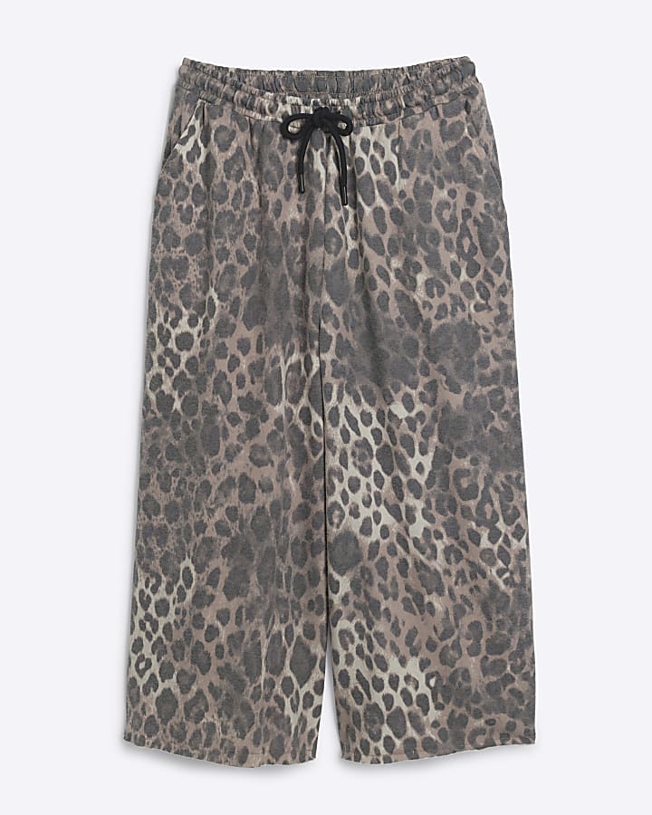 Brown Leopard Print Cropped Joggers